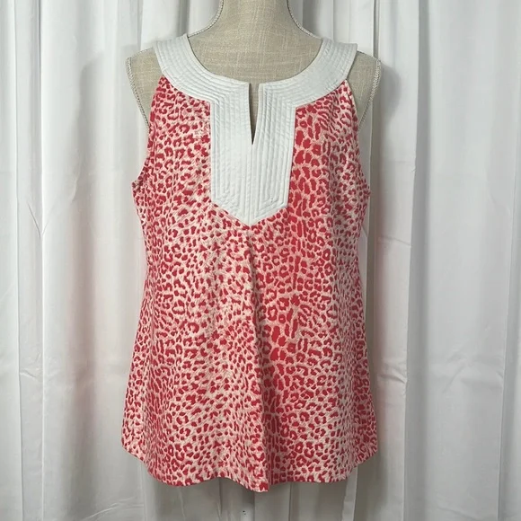 J. McLaughlin XL White/Red Animal Print Blouse - Picture 1 of 10
